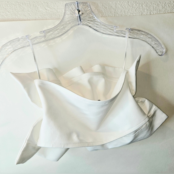 Zara White Ruffle Peplum Crop Bandeau Top - Picture 2 of 5